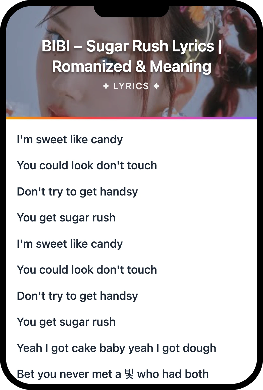 BIBI Sugar Rush lyrics romanization and English meaning