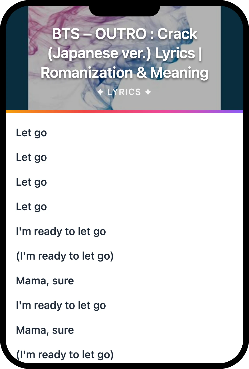 BTS OUTRO : Crack lyrics romanization and English meaning