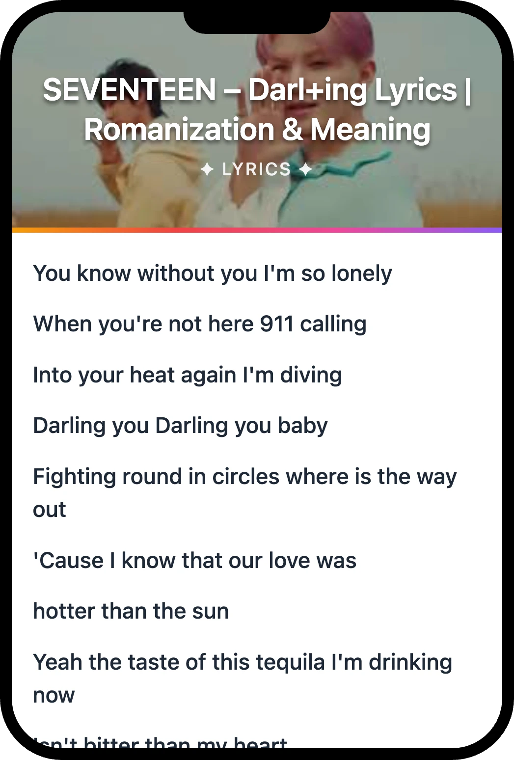 SEVENTEEN Darl+ing lyrics romanization and English meaning