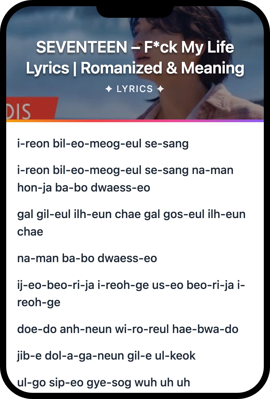 SEVENTEEN F*ck My Life lyrics romanization and English meaning