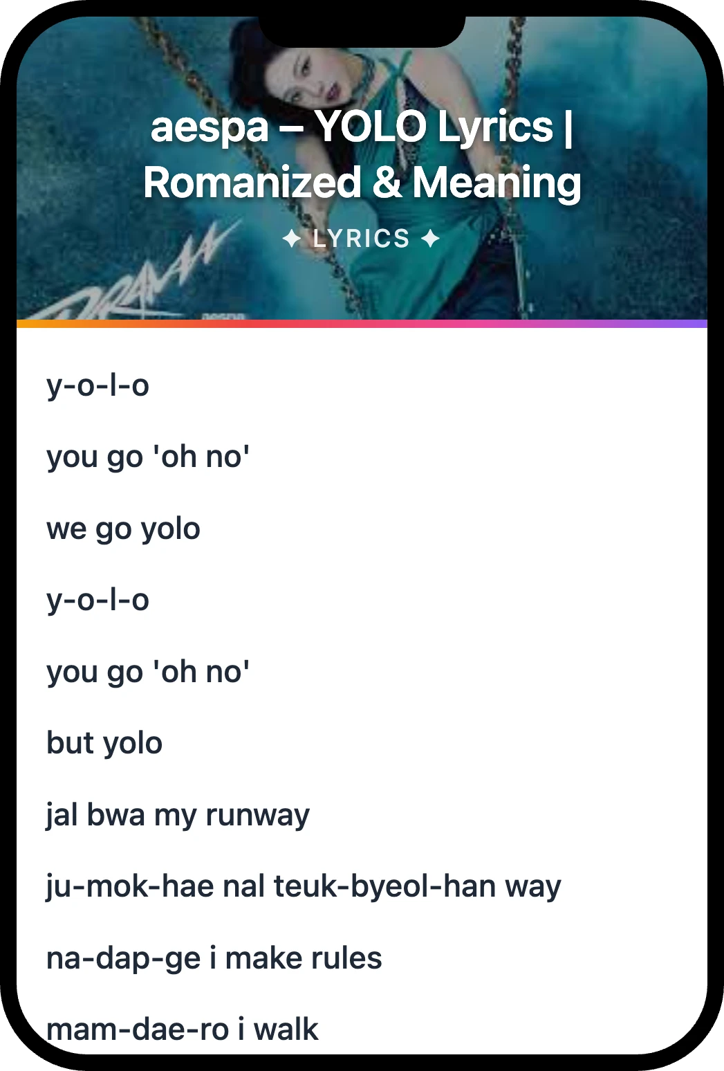 aespa YOLO lyrics romanization and English meaning