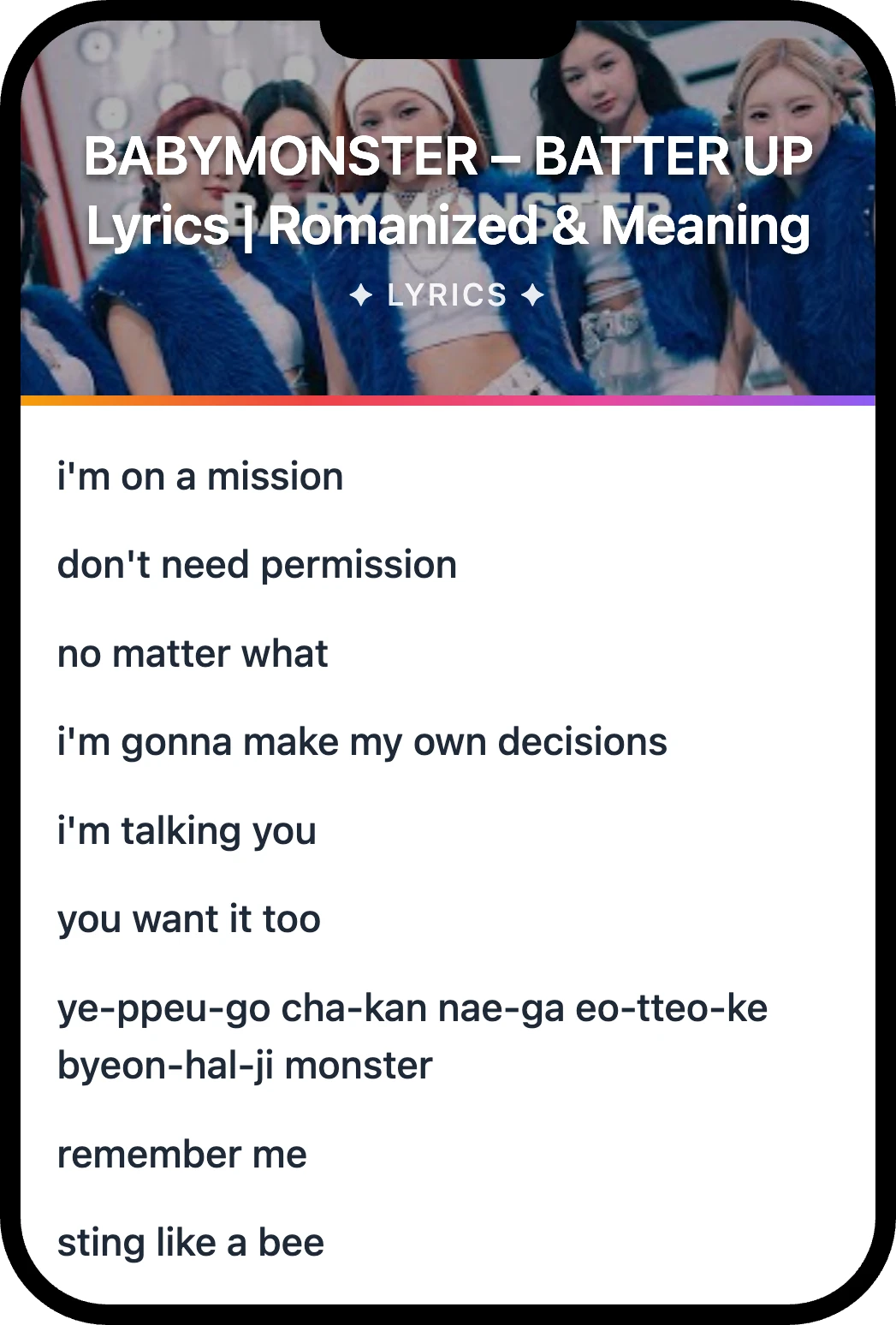 BABYMONSTER BATTER UP lyrics romanization and English meaning