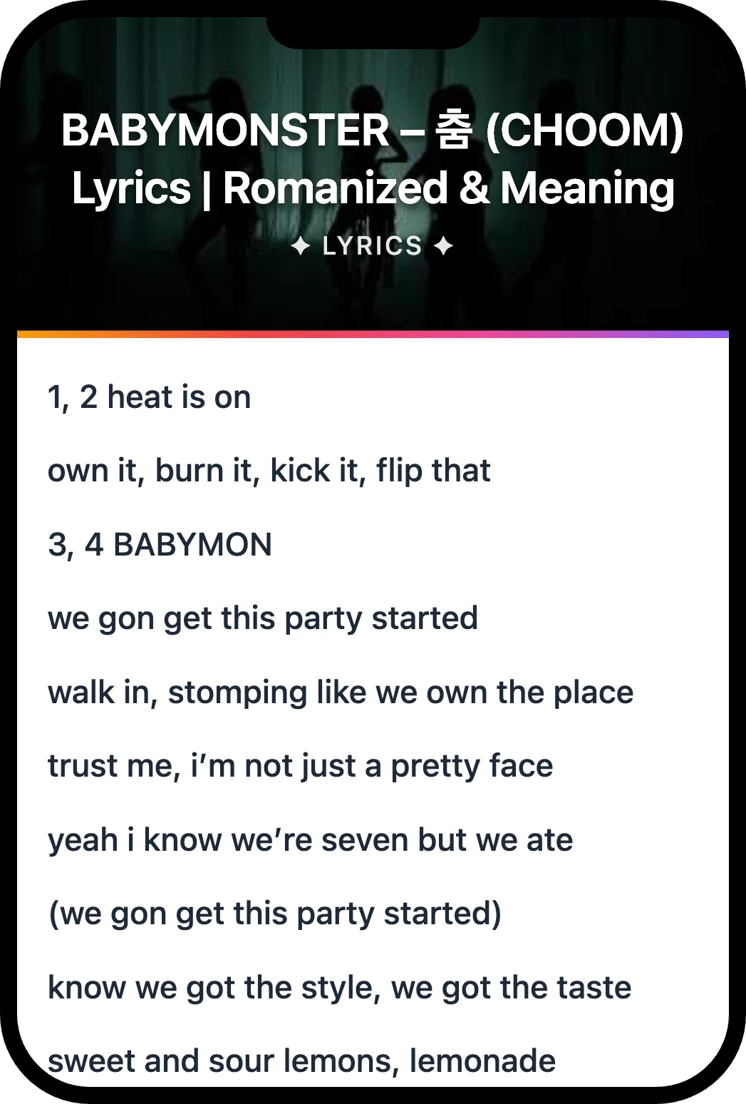 BABYMONSTER CHOOM lyrics romanization and English meaning