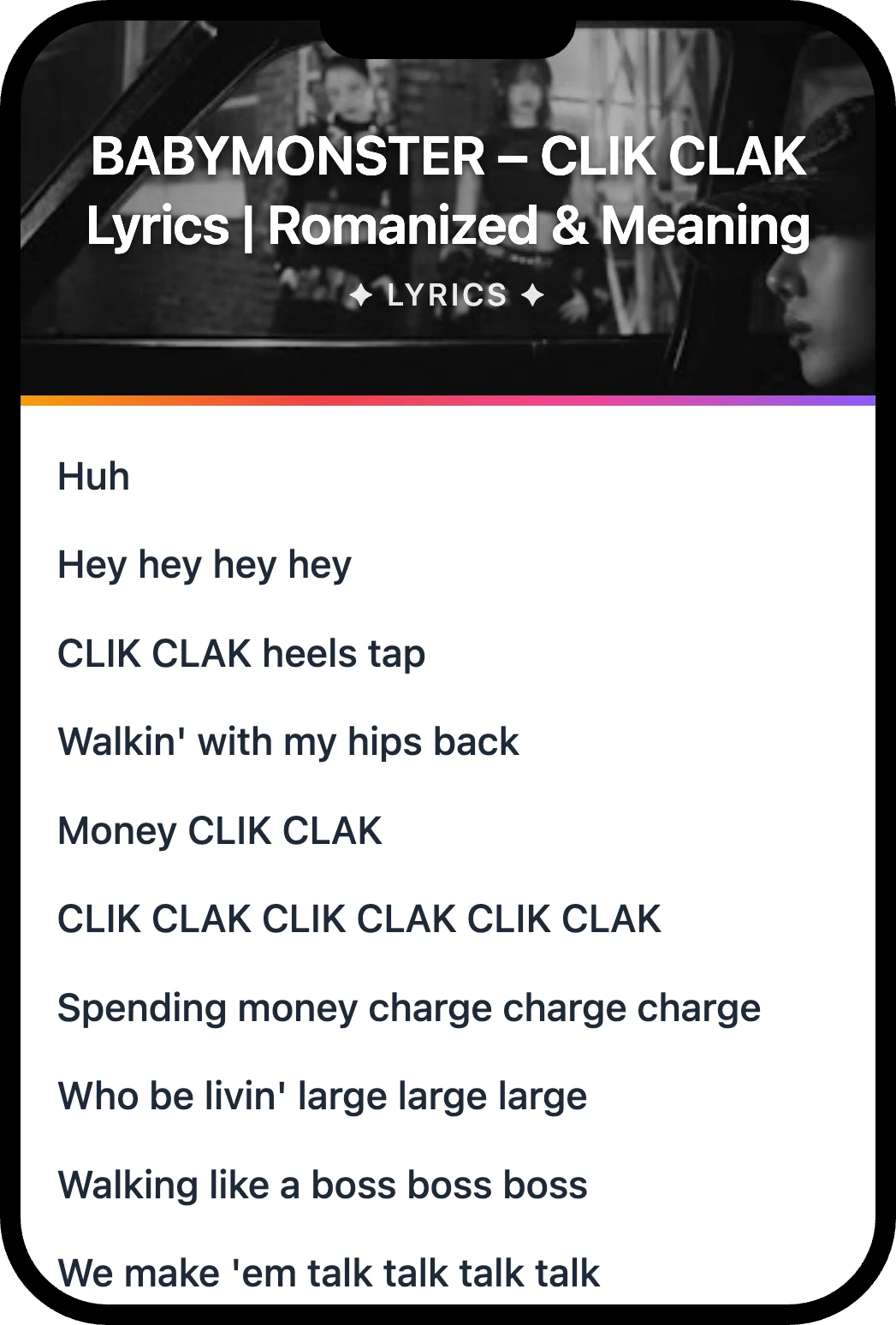BABYMONSTER CLIK CLAK lyrics romanization and English meaning