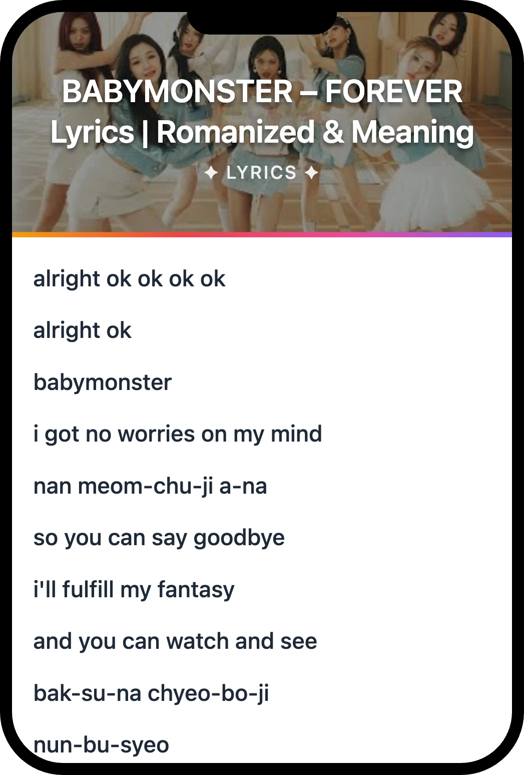 BABYMONSTER FOREVER lyrics romanization and English meaning