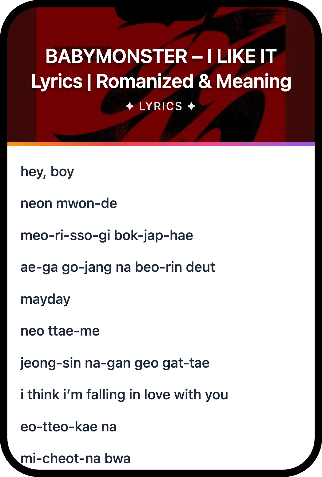 BABYMONSTER I LIKE IT lyrics romanization and English meaning