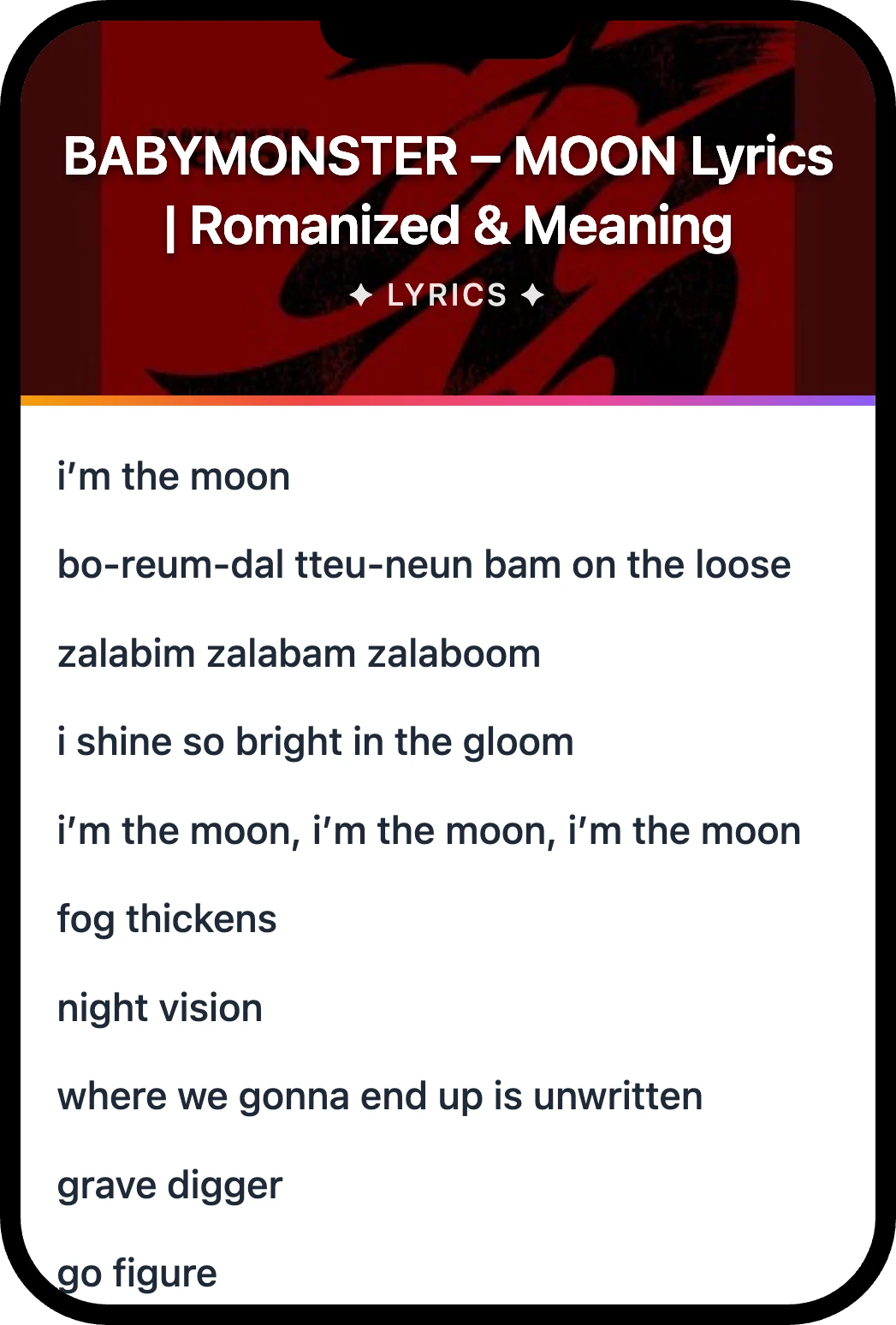 BABYMONSTER MOON lyrics romanization and English meaning