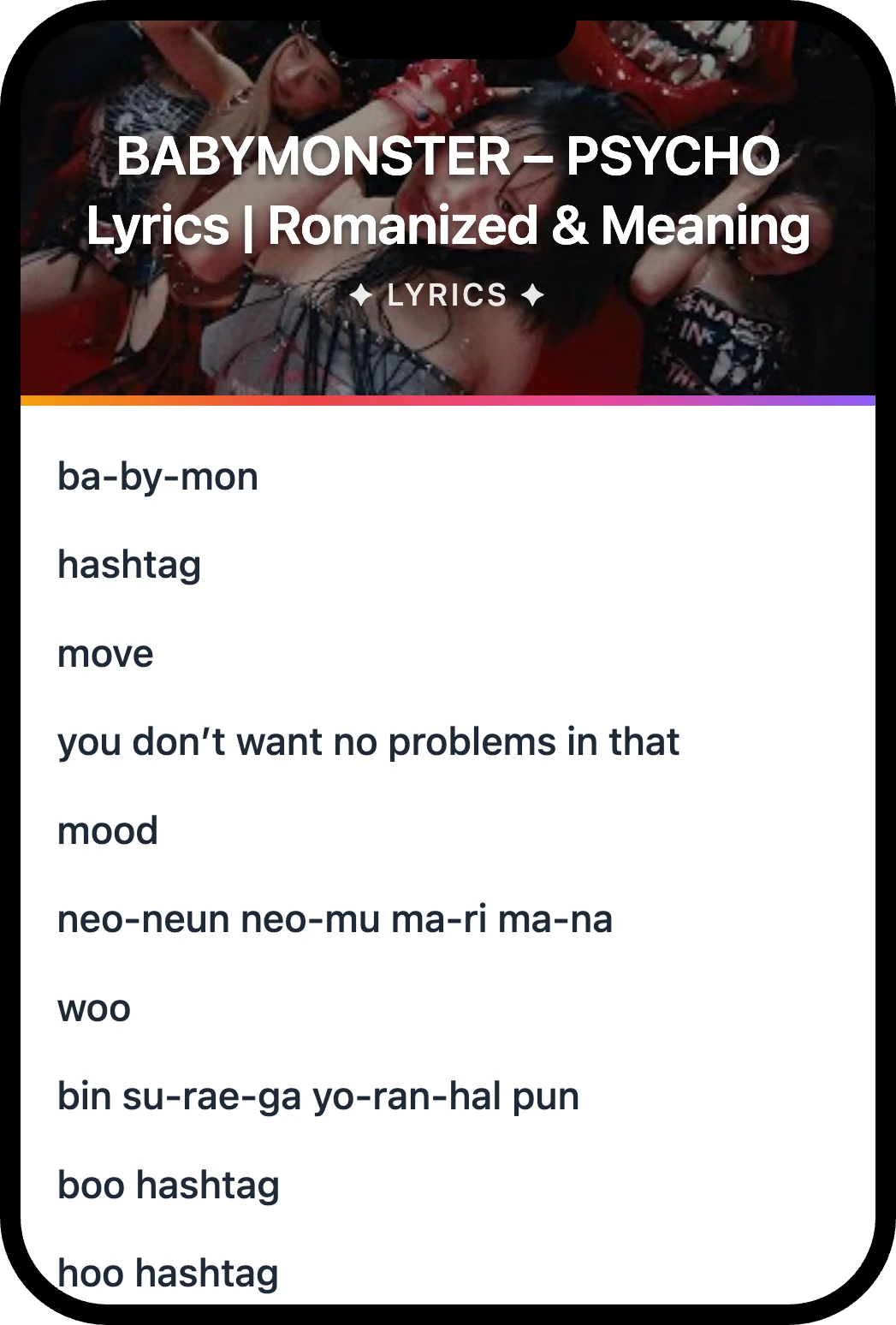 BABYMONSTER PSYCHO lyrics romanization and English meaning
