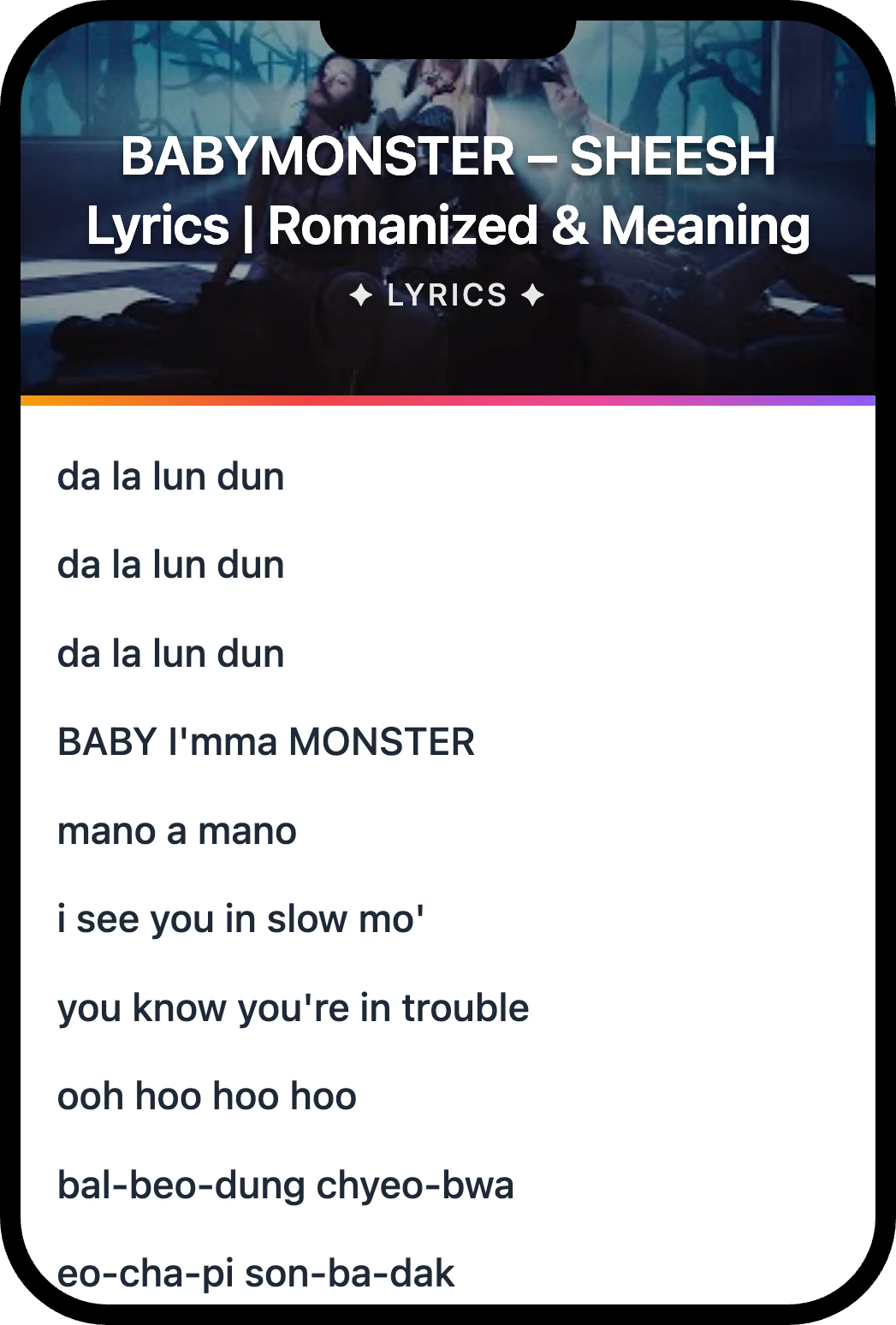 BABYMONSTER SHEESH lyrics romanization and English meaning