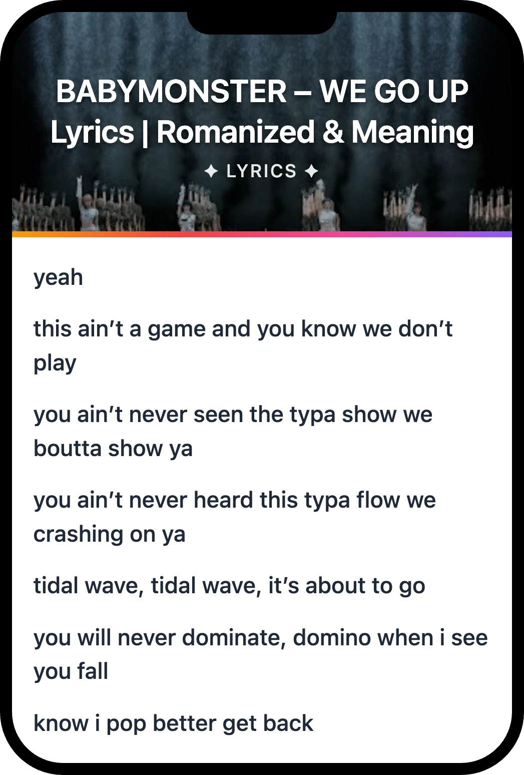 BABYMONSTER WE GO UP lyrics romanization and English meaning