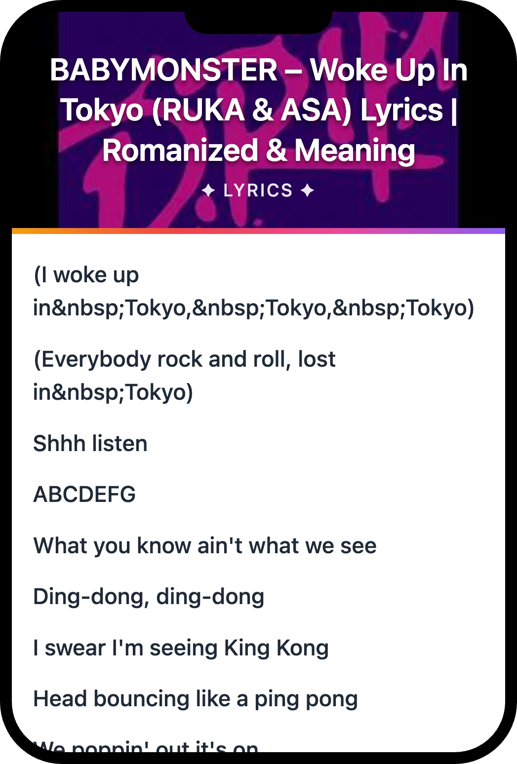 BABYMONSTER Woke Up In Tokyo lyrics romanization and English meaning