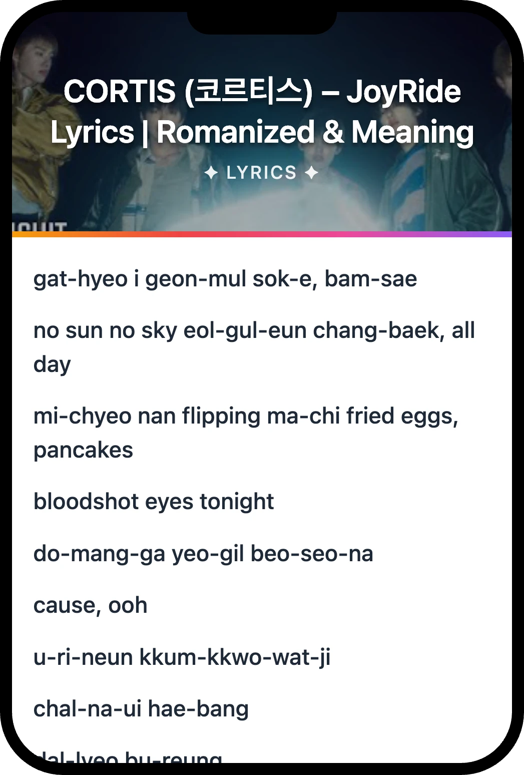 CORTIS (코르티스) JoyRide lyrics romanization and English meaning