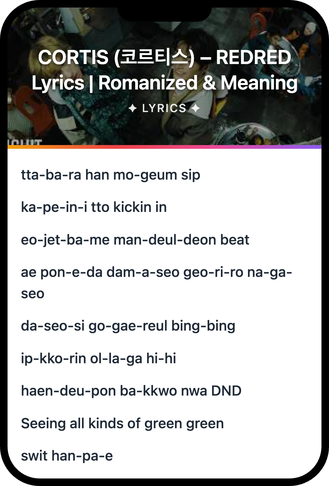 CORTIS (코르티스) REDRED lyrics romanization and English meaning