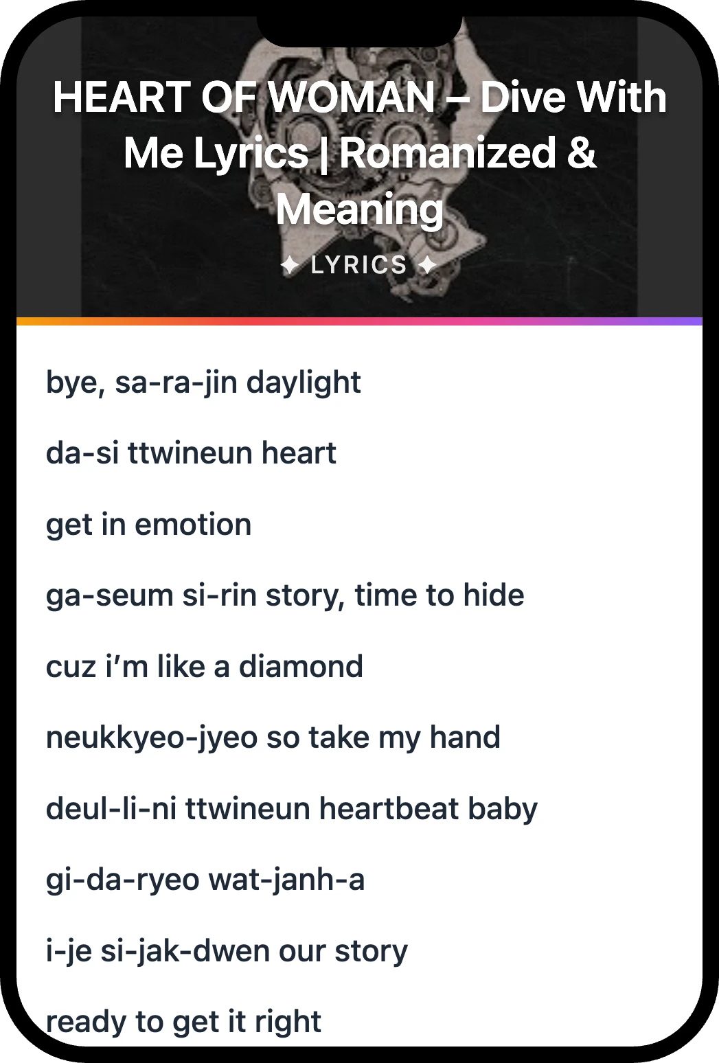 HEART OF WOMAN Dive With Me lyrics romanization and English meaning