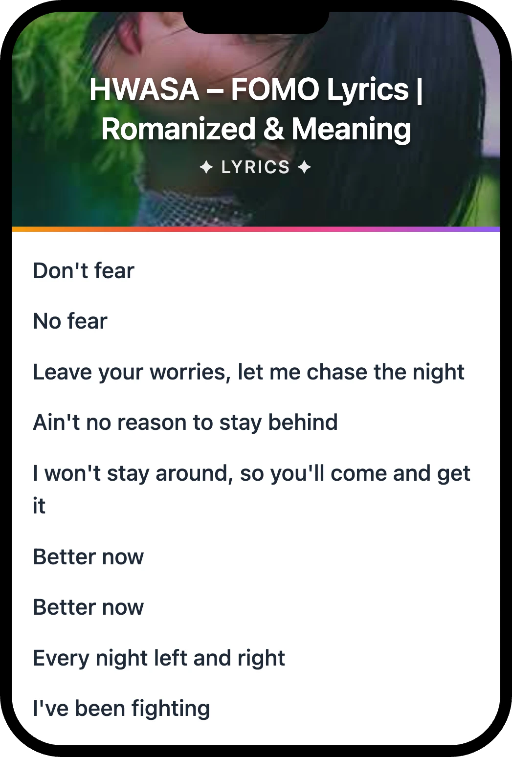 화사 (HWASA) FOMO lyrics romanization and English meaning