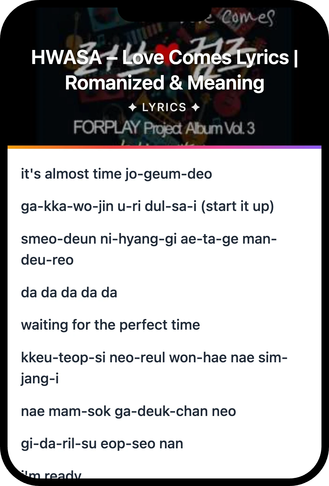 화사 (HWASA) Love Comes lyrics romanization and English meaning