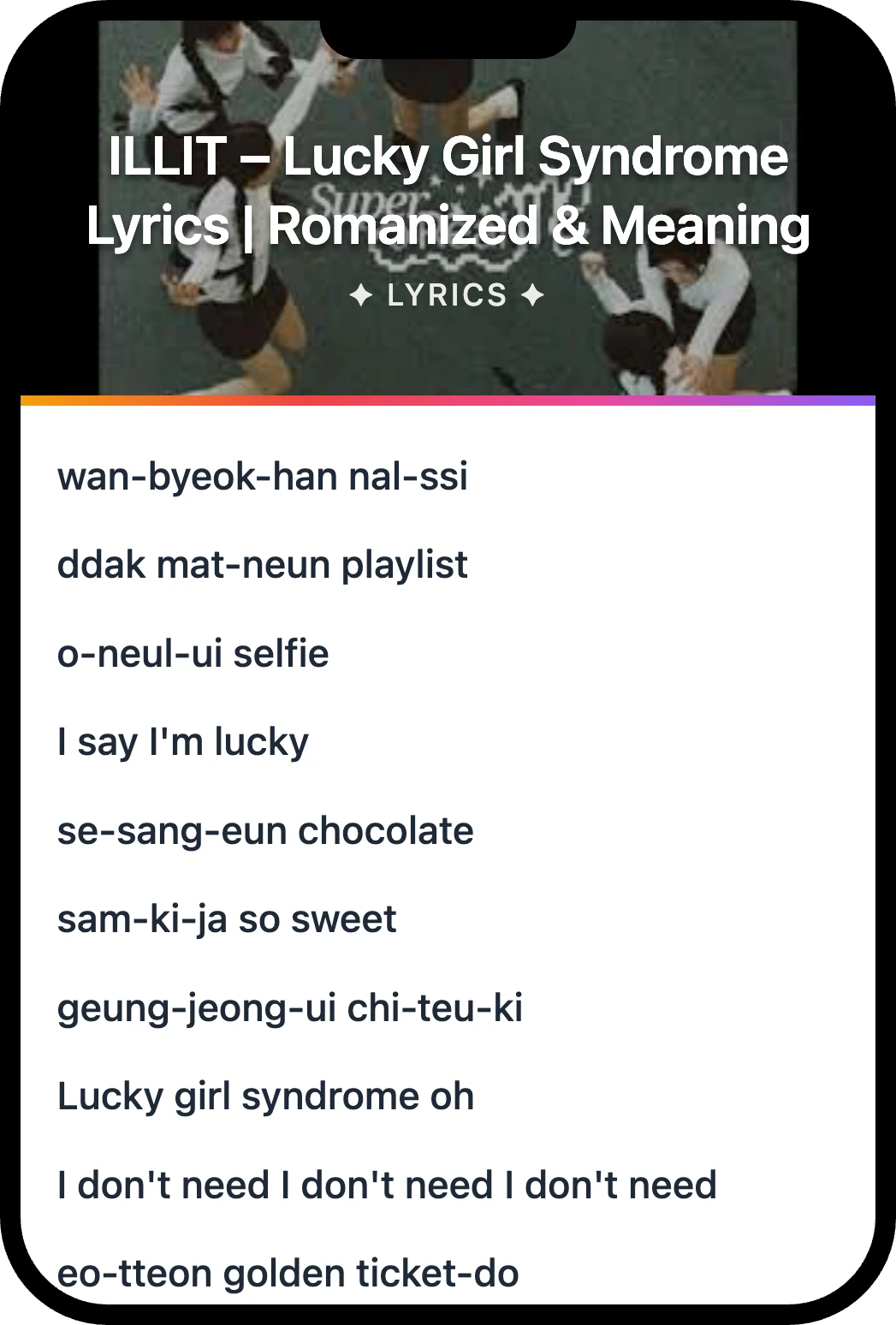 아일릿(ILLIT) Lucky Girl Syndrome lyrics romanization and English meaning