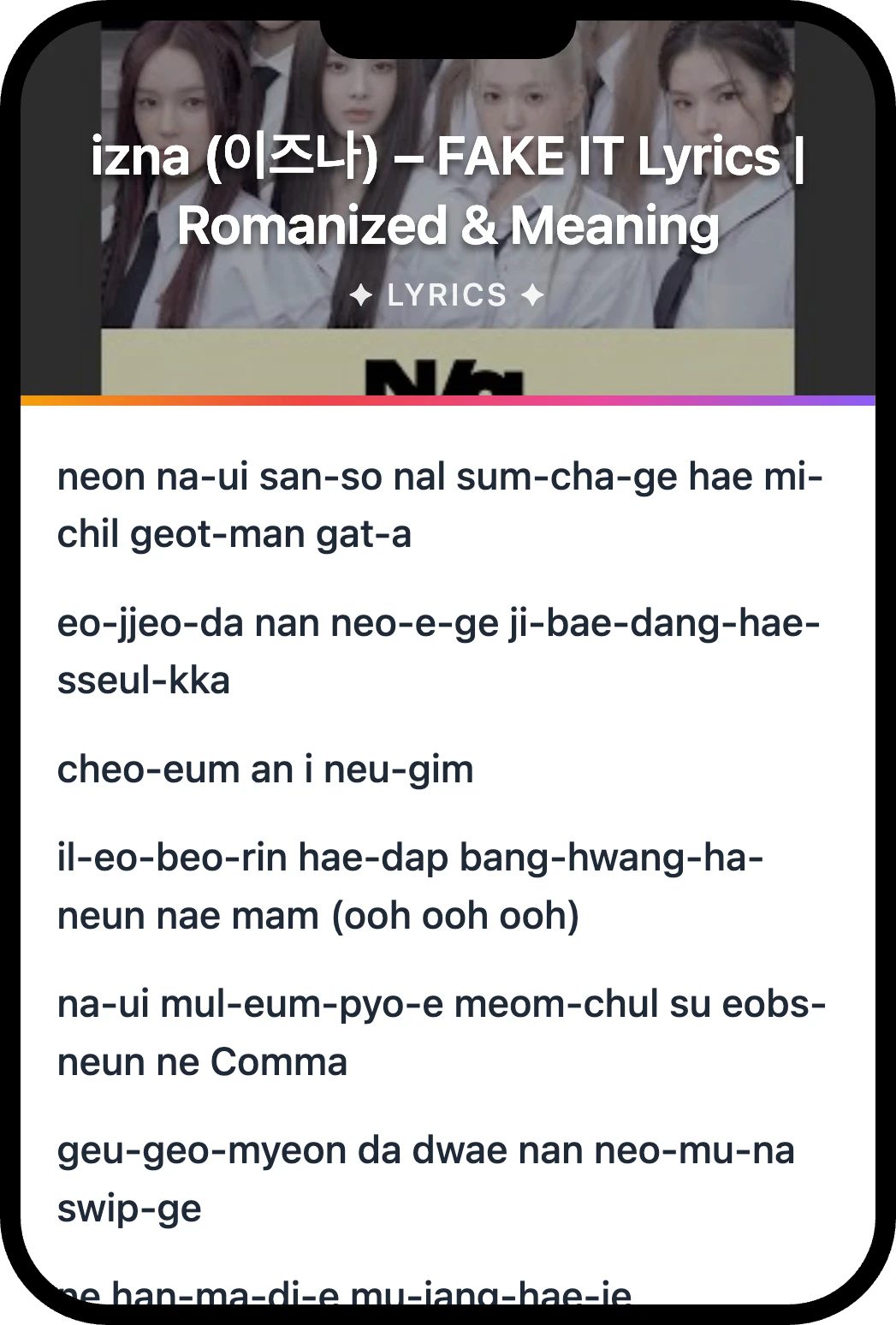 izna (이즈나) FAKE IT lyrics romanization and English meaning