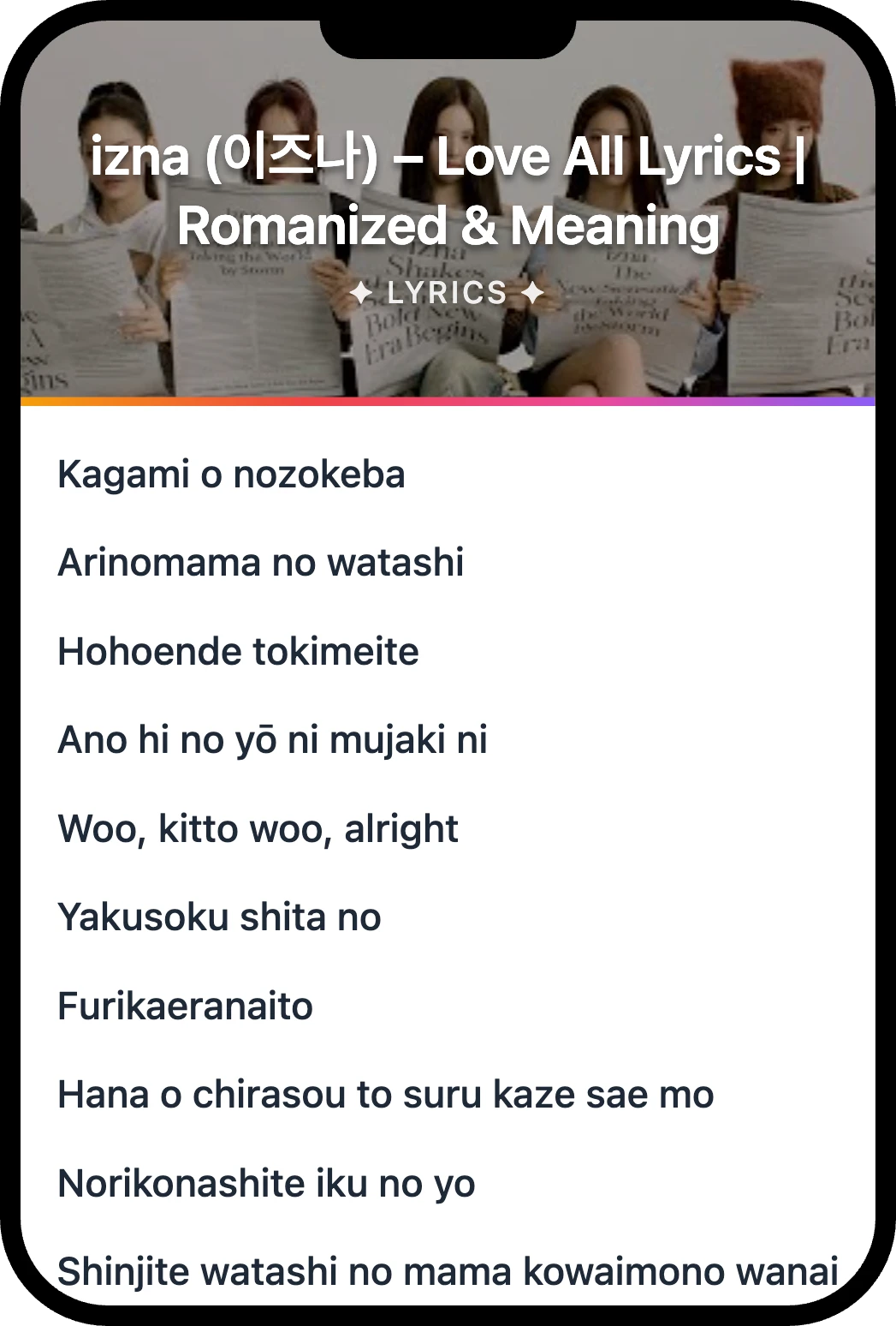 izna (이즈나) Love All lyrics romanization and English meaning