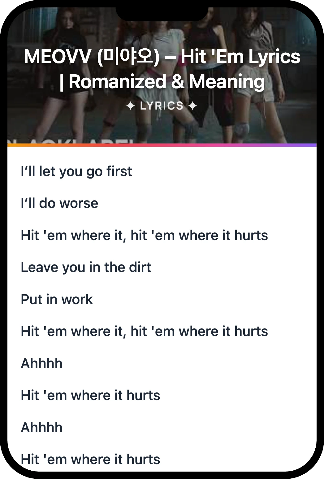MEOVV (미야오) Hit 'Em lyrics romanization and English meaning