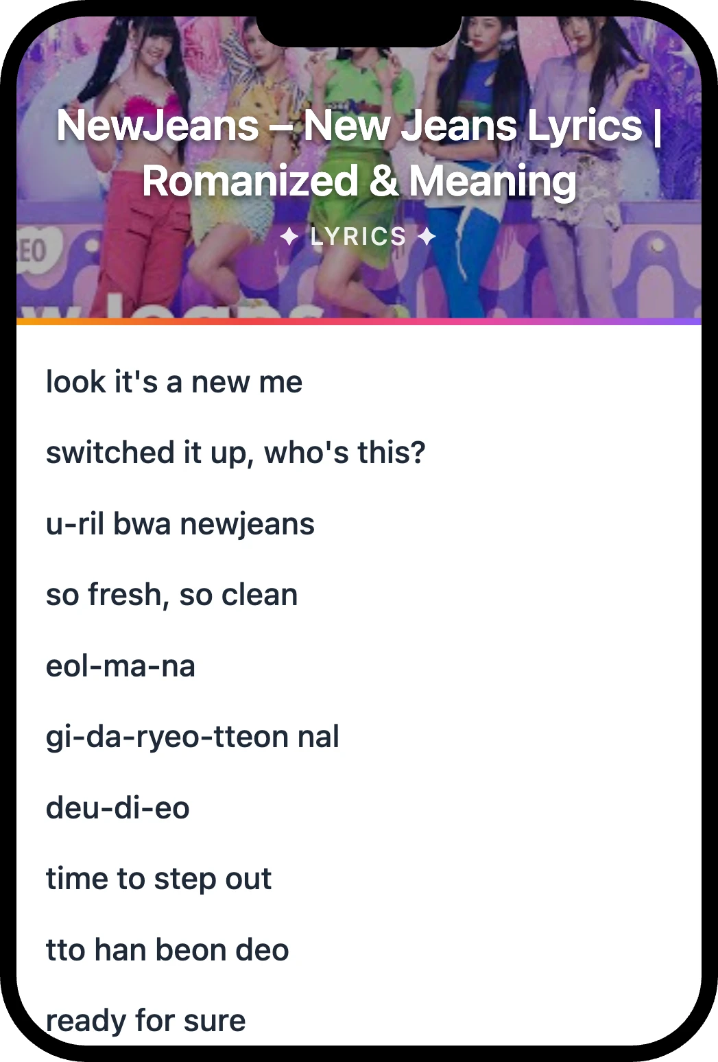 NewJeans New Jeans lyrics romanization and English meaning