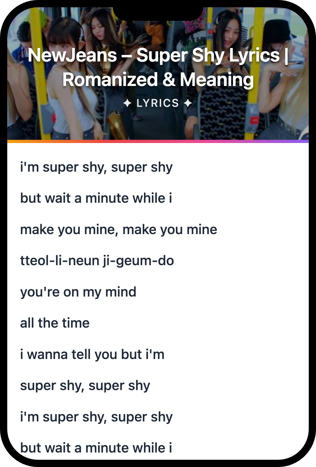 NewJeans Super Shy lyrics romanization and English meaning