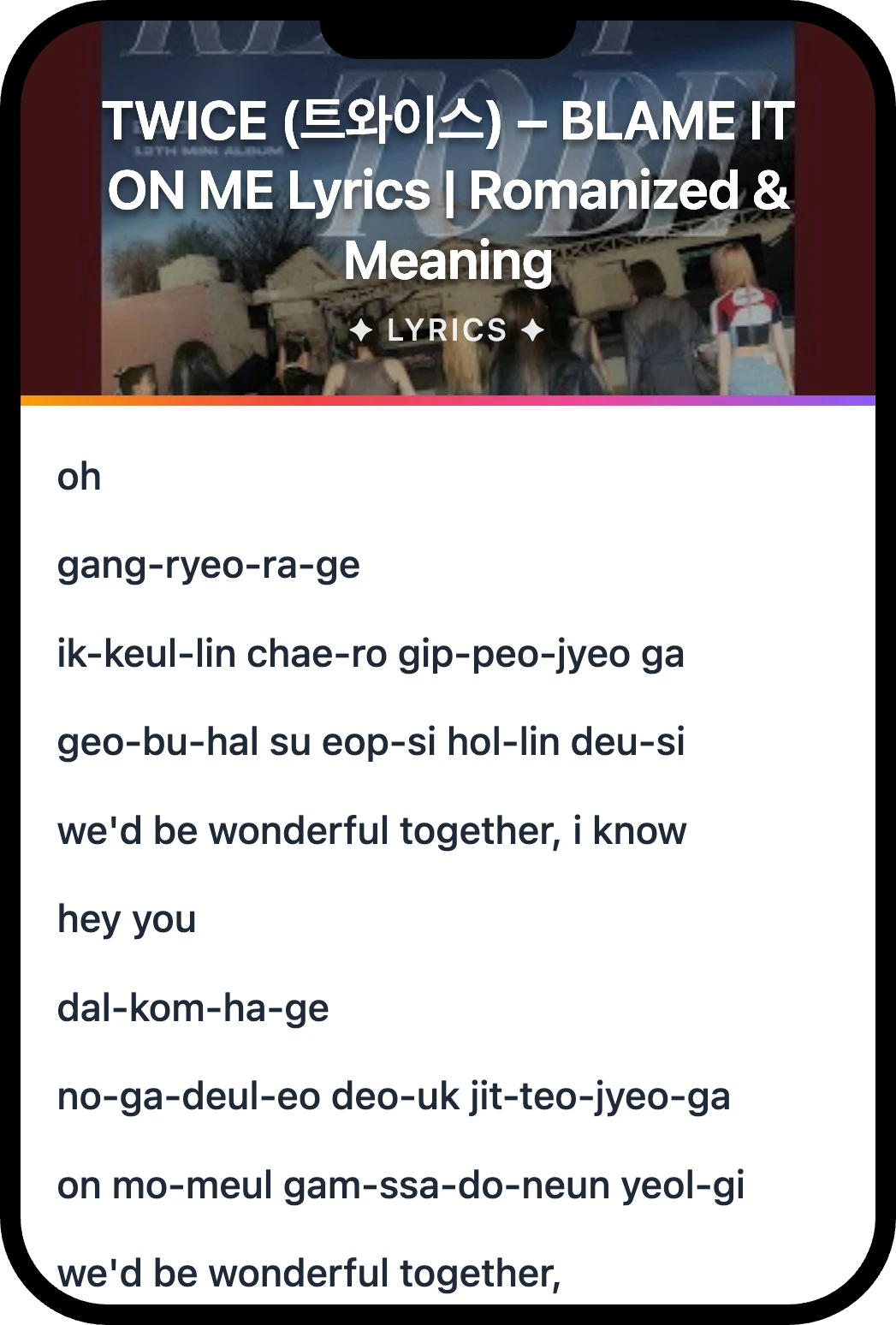 TWICE (트와이스) BLAME IT ON ME lyrics romanization and English meaning