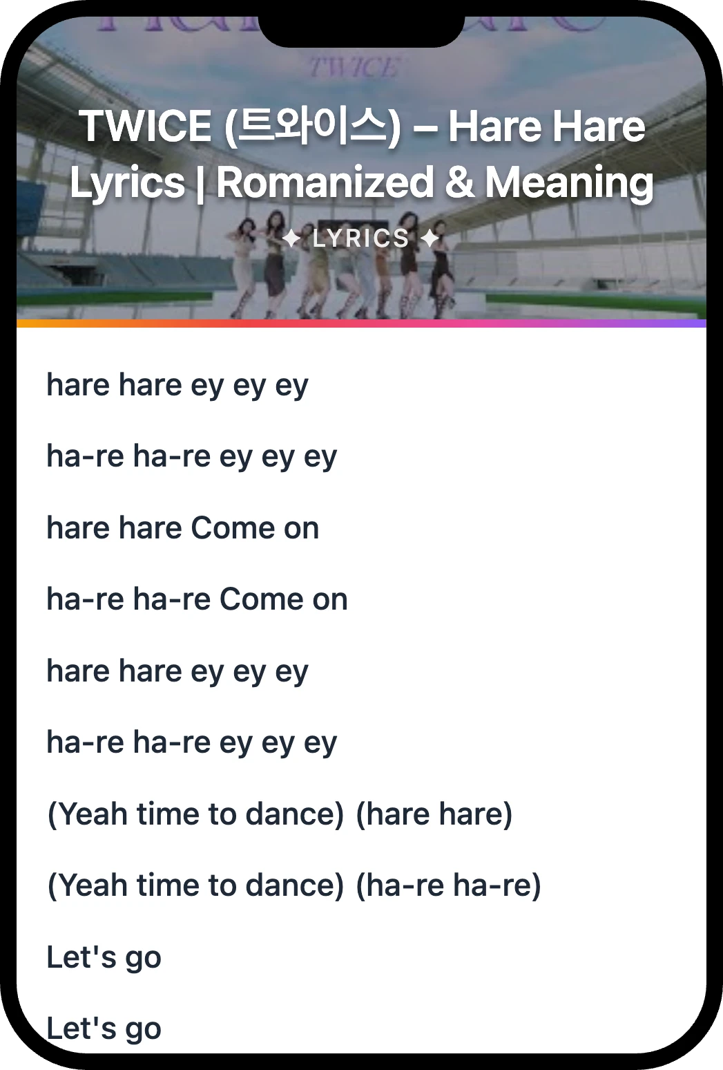 TWICE (트와이스) Hare Hare lyrics romanization and English meaning