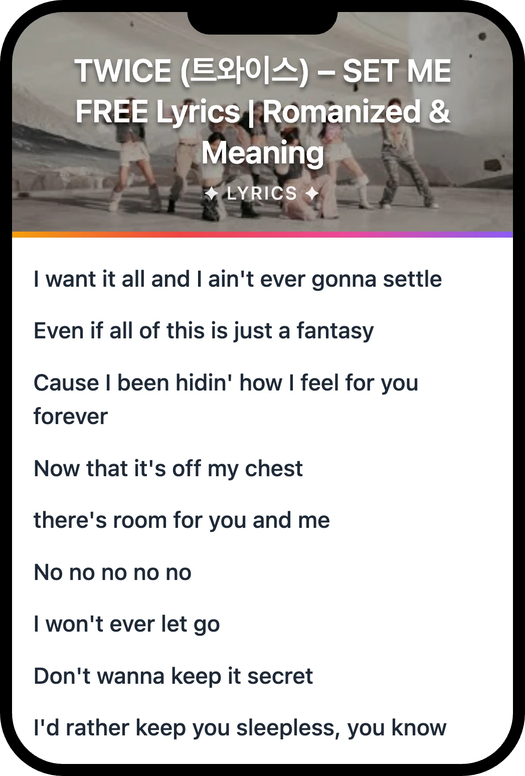 TWICE (트와이스) SET ME FREE lyrics romanization and English meaning
