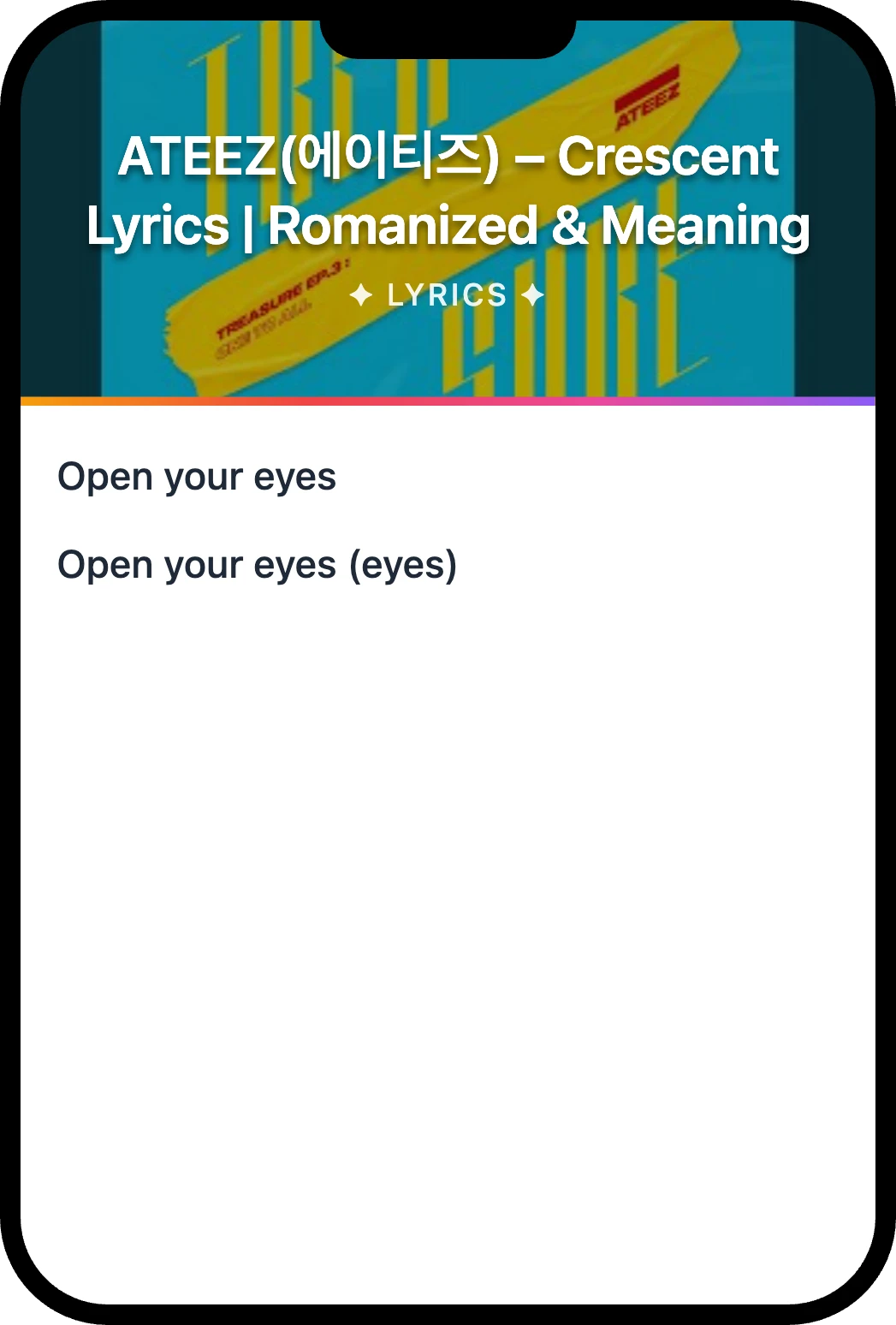 ATEEZ(에이티즈) Crescent lyrics romanization and English meaning