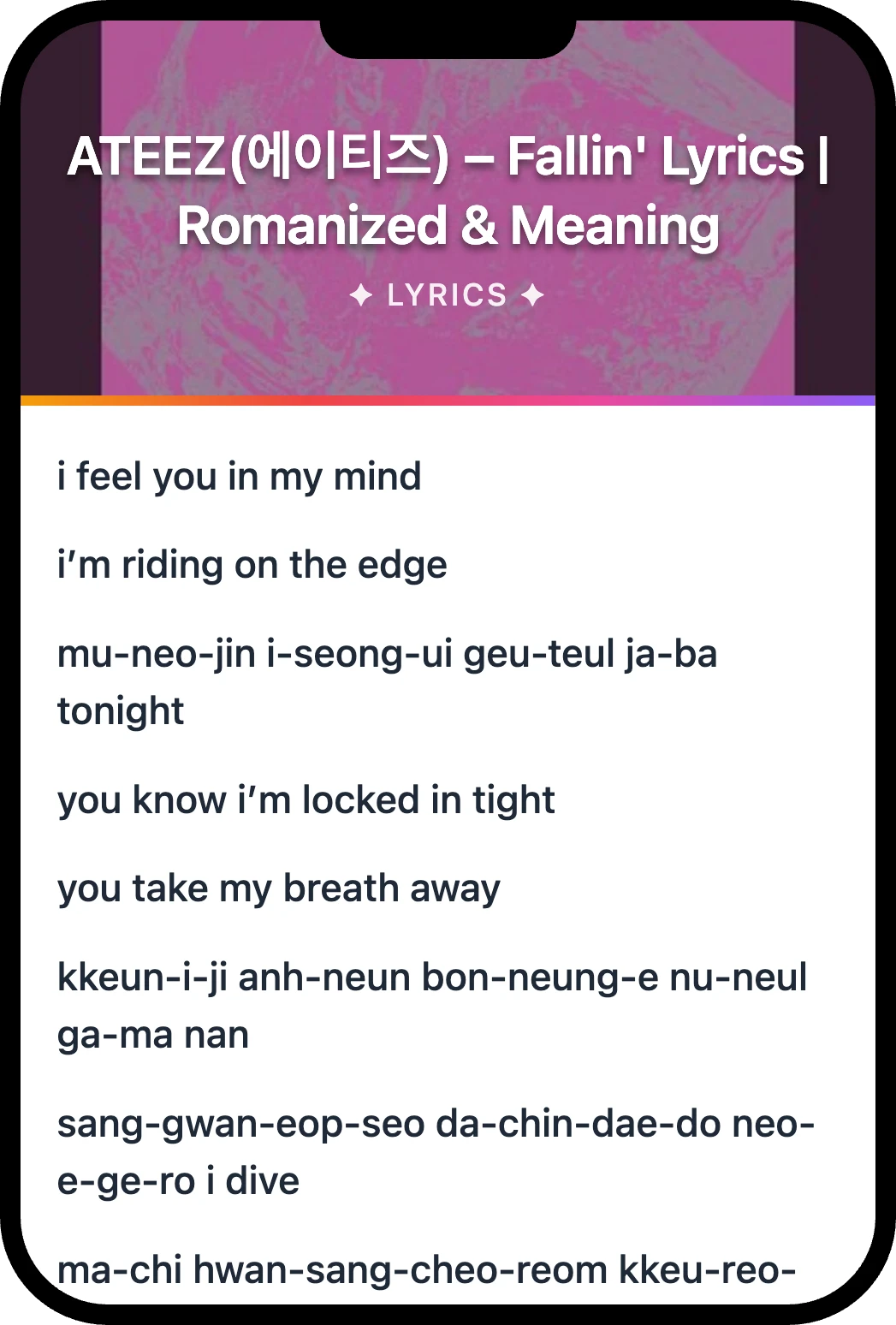 ATEEZ(에이티즈) Fallin' lyrics romanization and English meaning