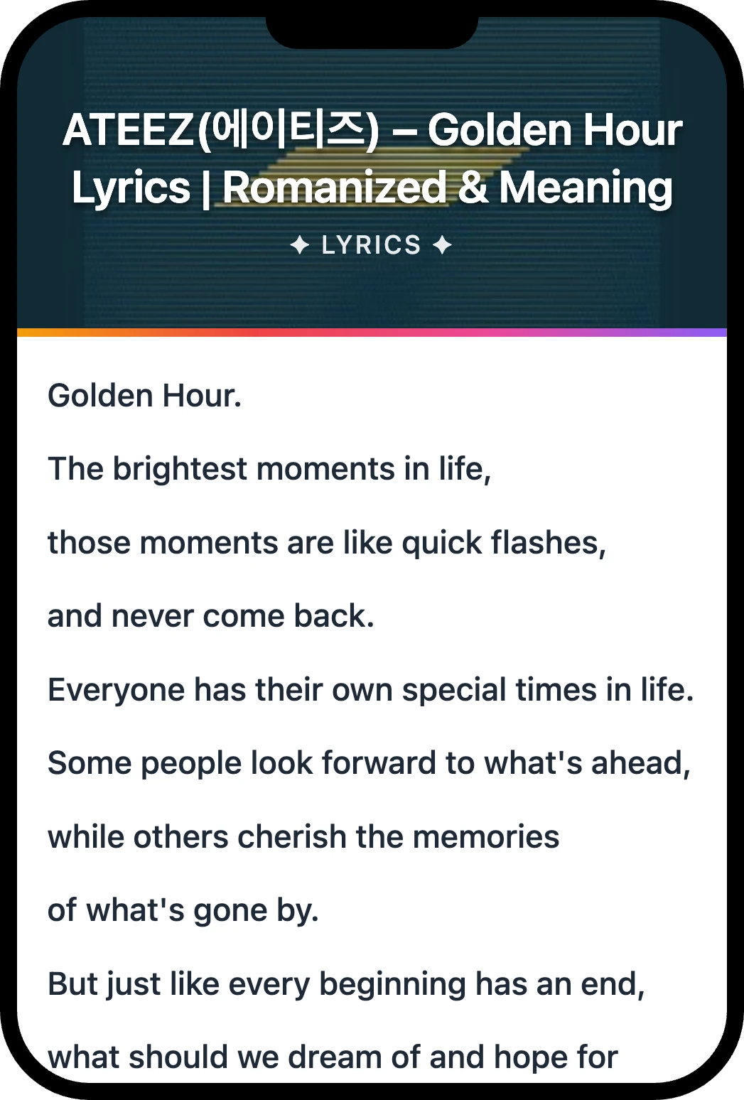 ATEEZ(에이티즈) Golden Hour lyrics romanization and English meaning