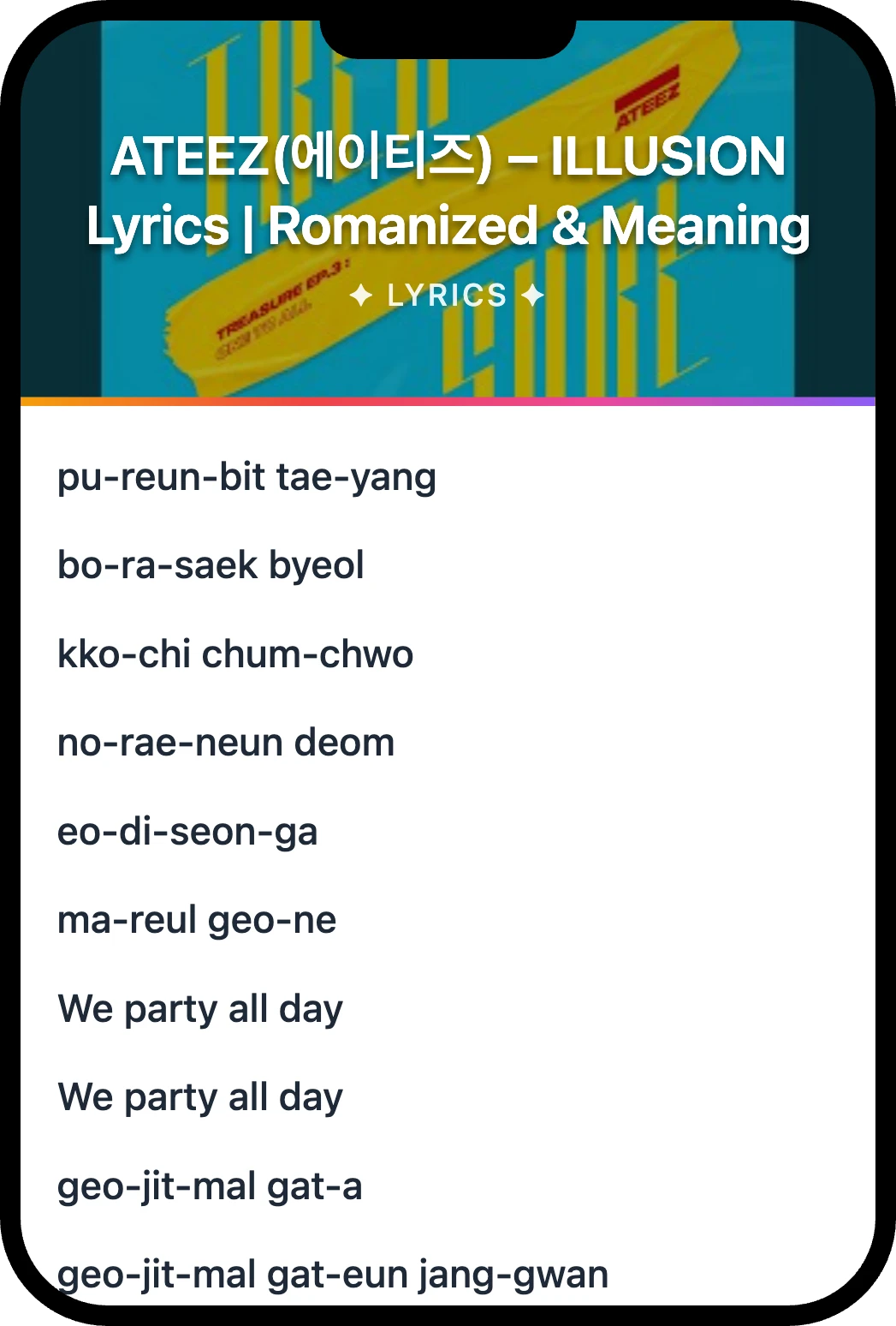 ATEEZ(에이티즈) ILLUSION lyrics romanization and English meaning