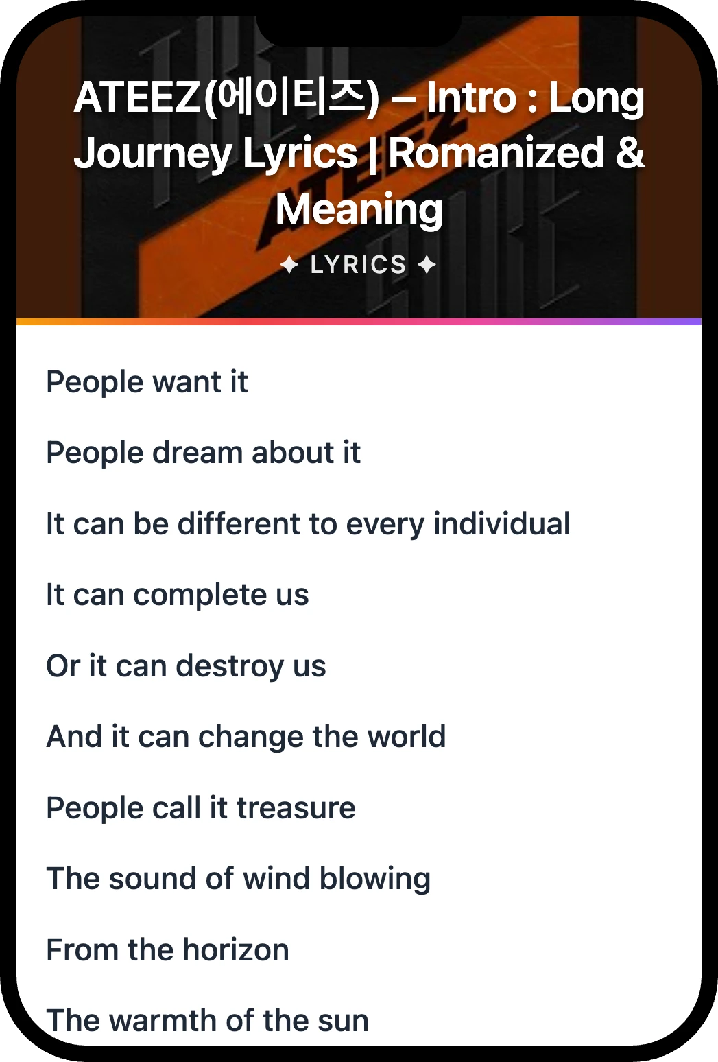 ATEEZ(에이티즈) Intro : Long Journey lyrics romanization and English meaning