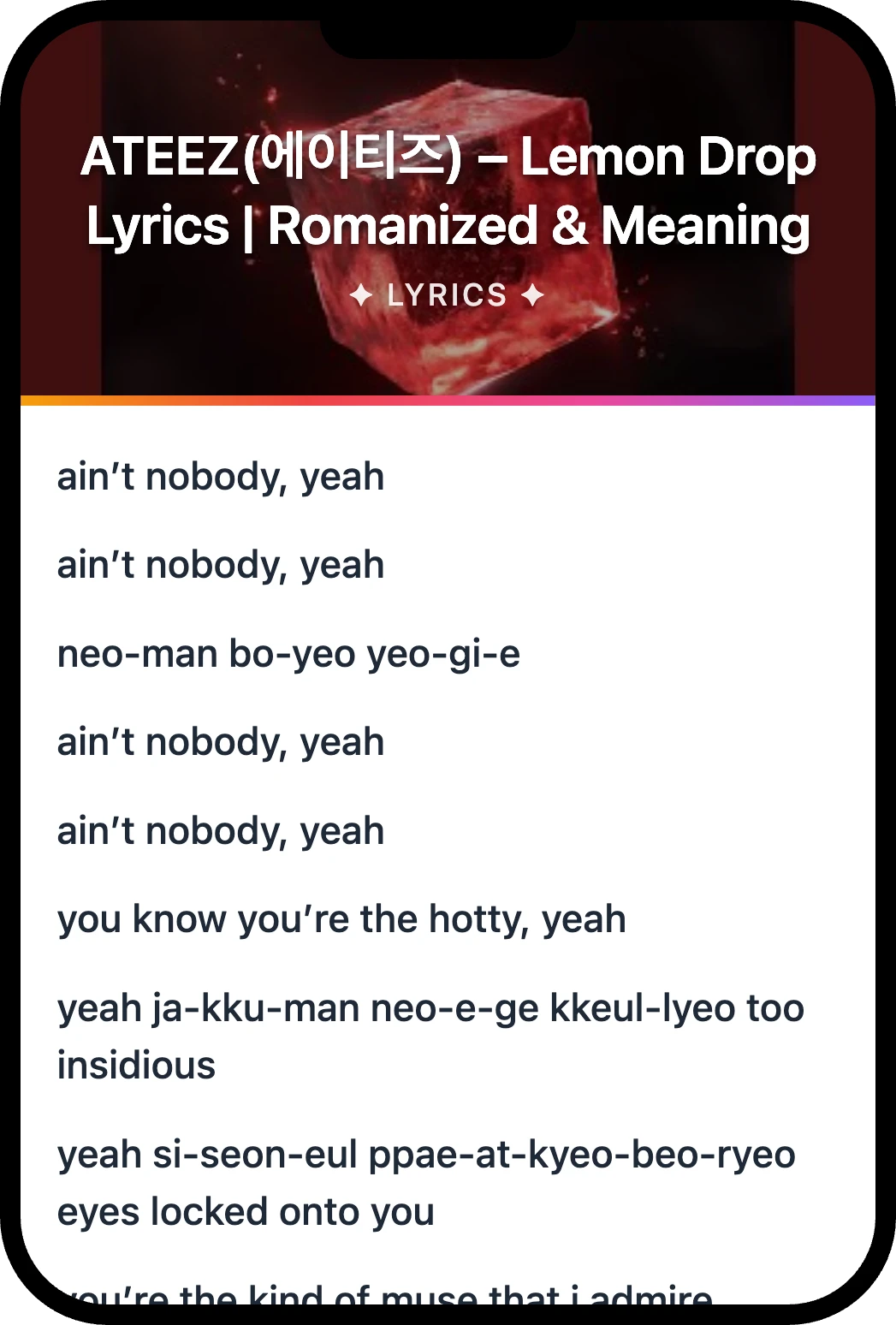 ATEEZ(에이티즈) Lemon Drop lyrics romanization and English meaning