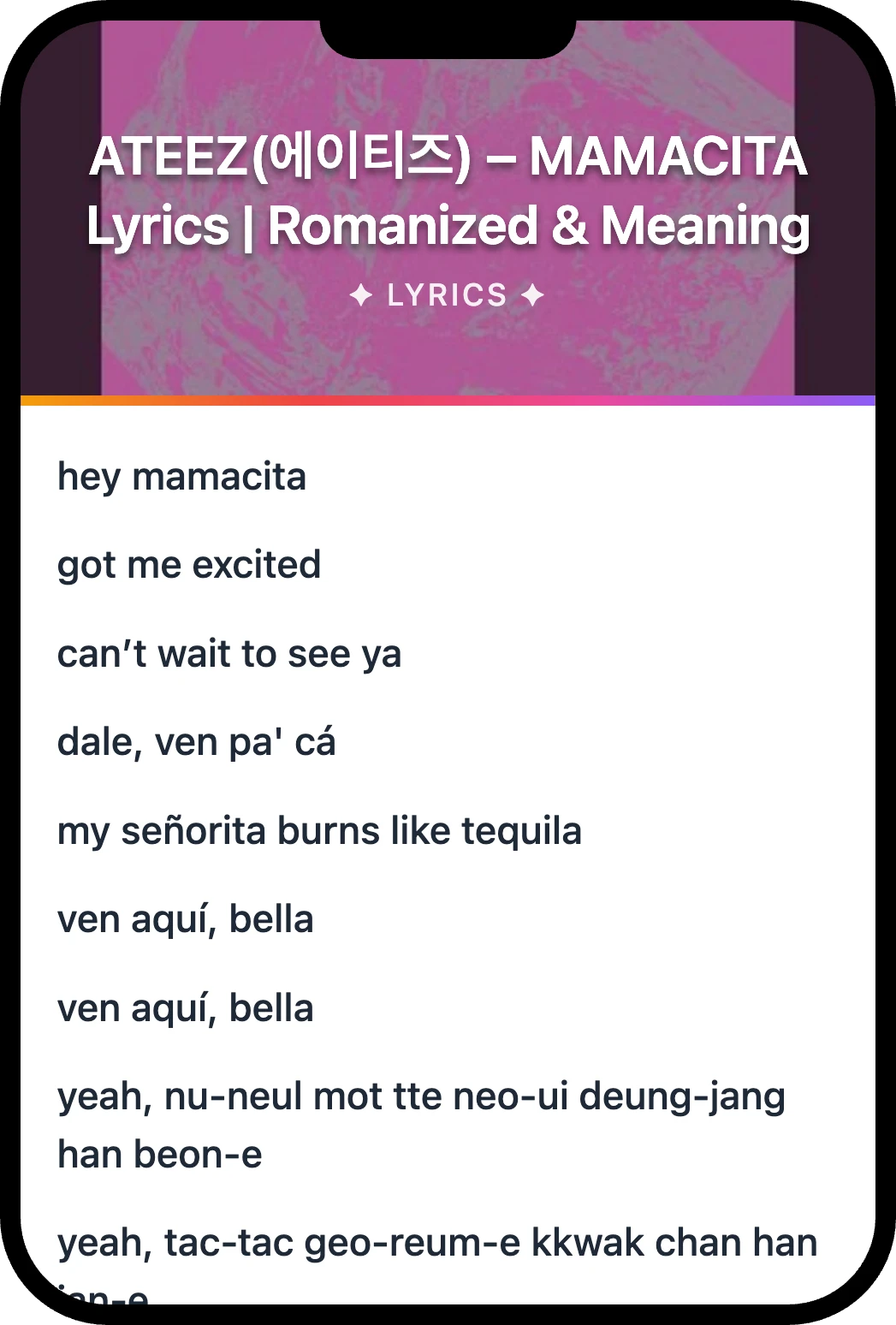 ATEEZ(에이티즈) MAMACITA lyrics romanization and English meaning