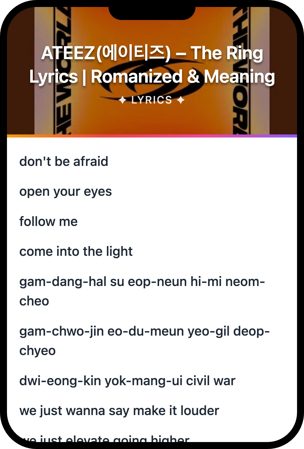 ATEEZ(에이티즈) The Ring lyrics romanization and English meaning