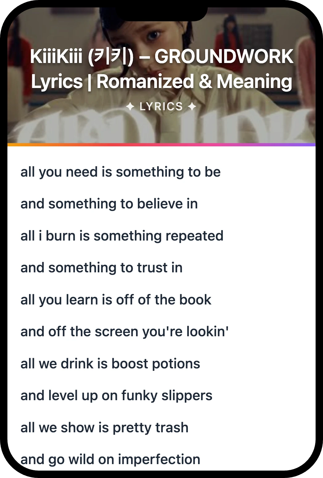 KiiiKiii (키키) GROUNDWORK lyrics romanization and English meaning