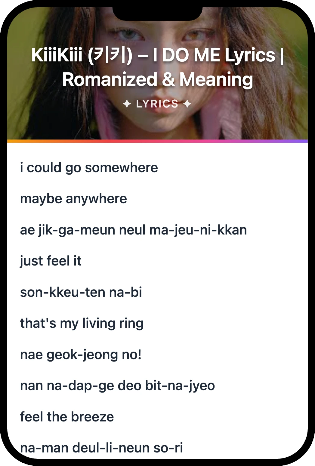 KiiiKiii (키키) I DO ME lyrics romanization and English meaning