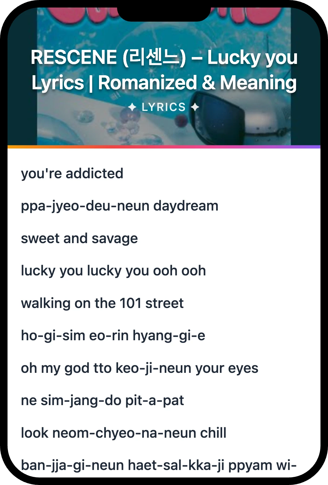 RESCENE (리센느) Lucky you lyrics romanization and English meaning