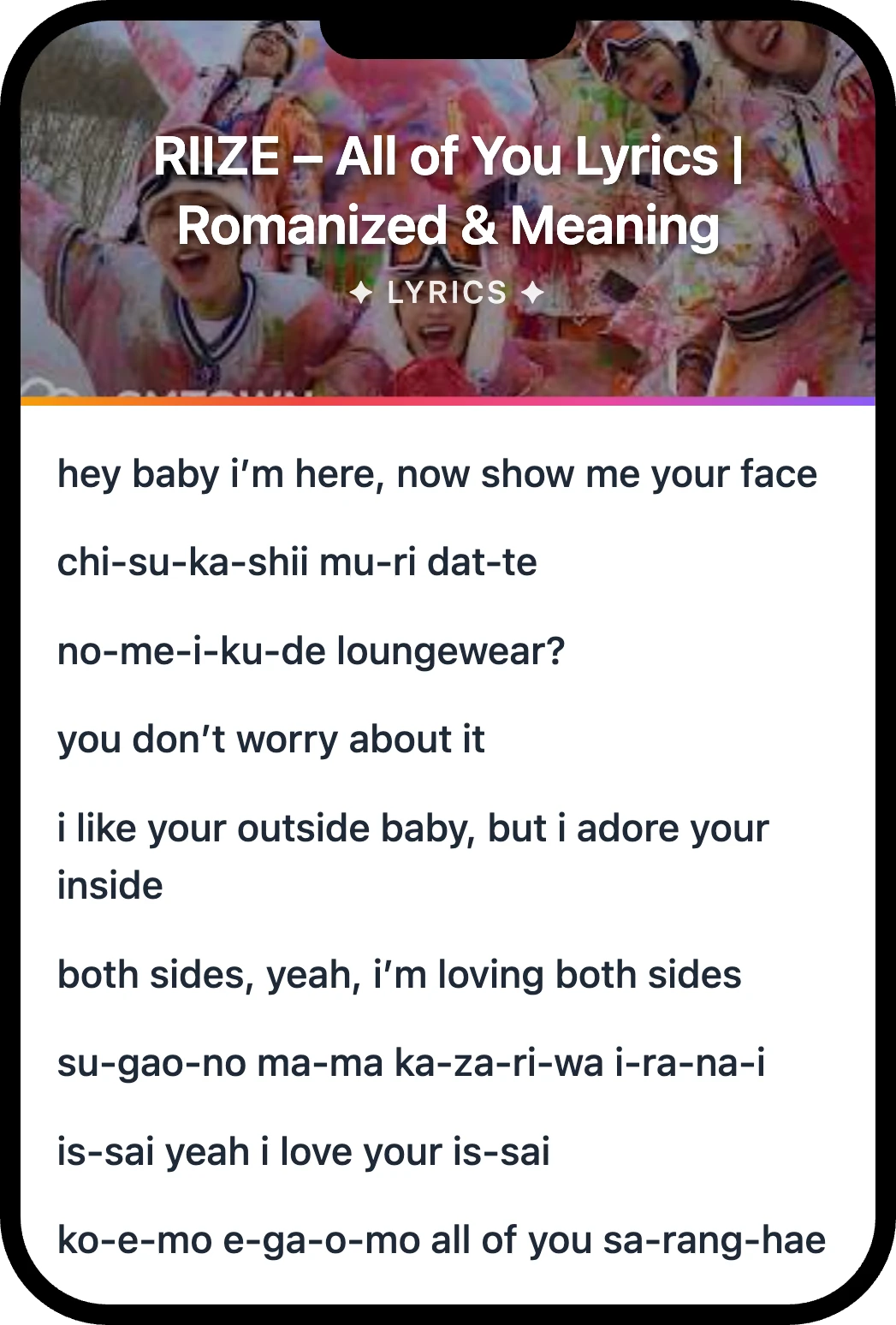 RIIZE All of You lyrics romanization and English meaning