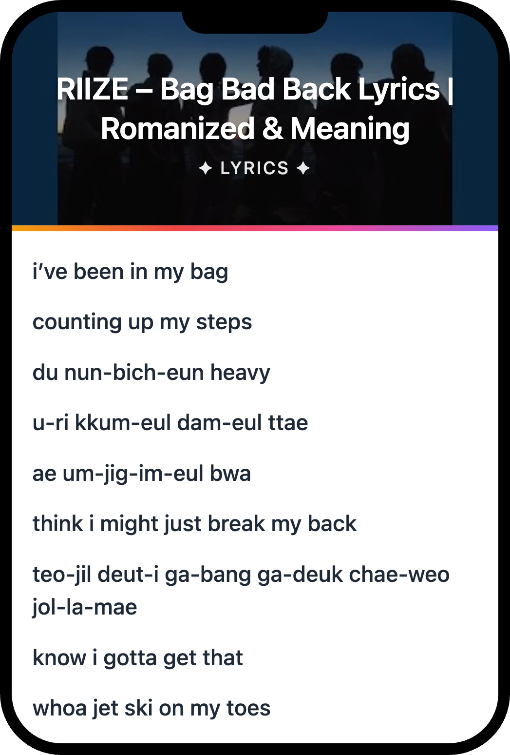 RIIZE Bag Bad Back lyrics romanization and English meaning