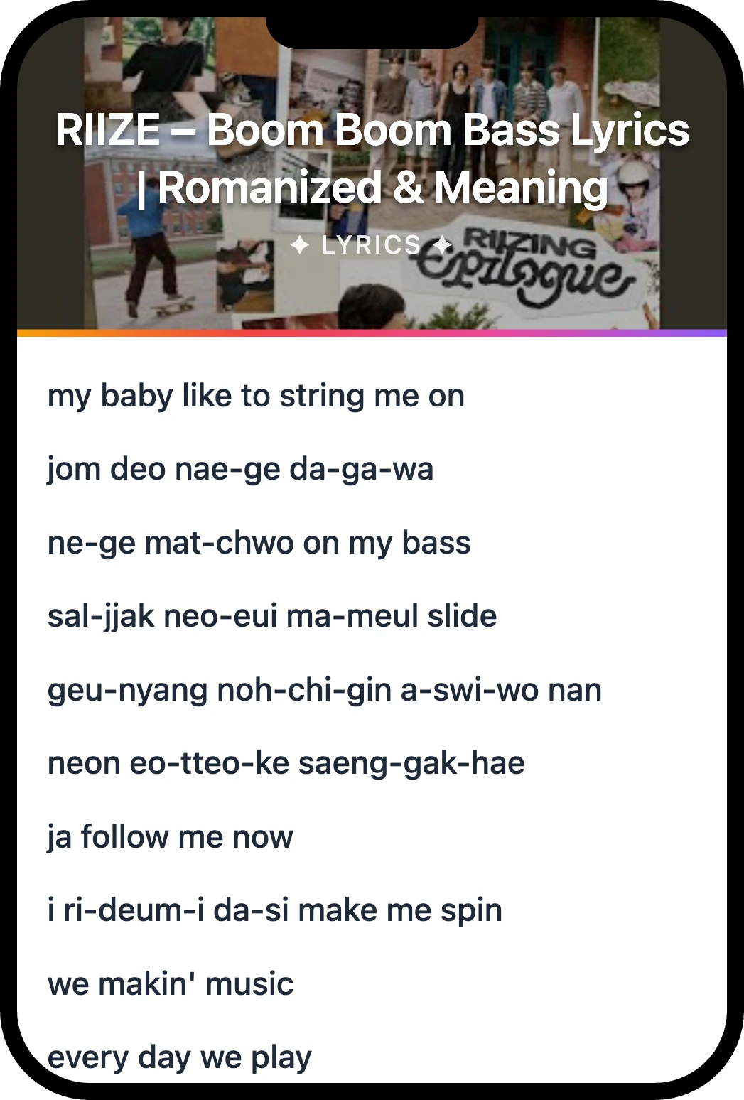 RIIZE Boom Boom Bass lyrics romanization and English meaning