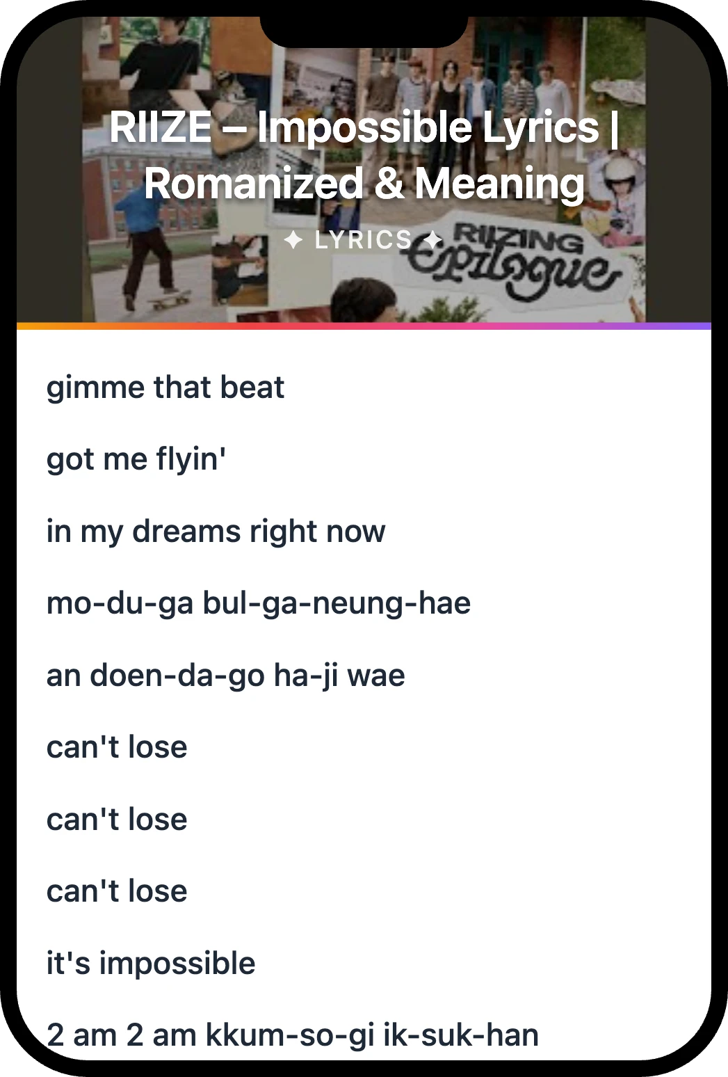 RIIZE Impossible lyrics romanization and English meaning