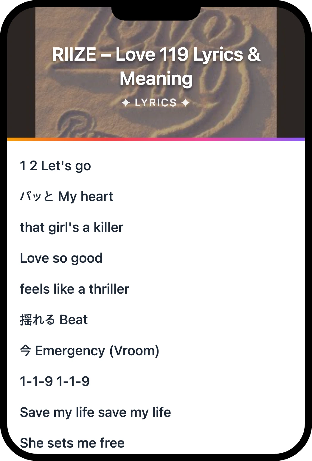 RIIZE Love 119 lyrics romanization and English meaning