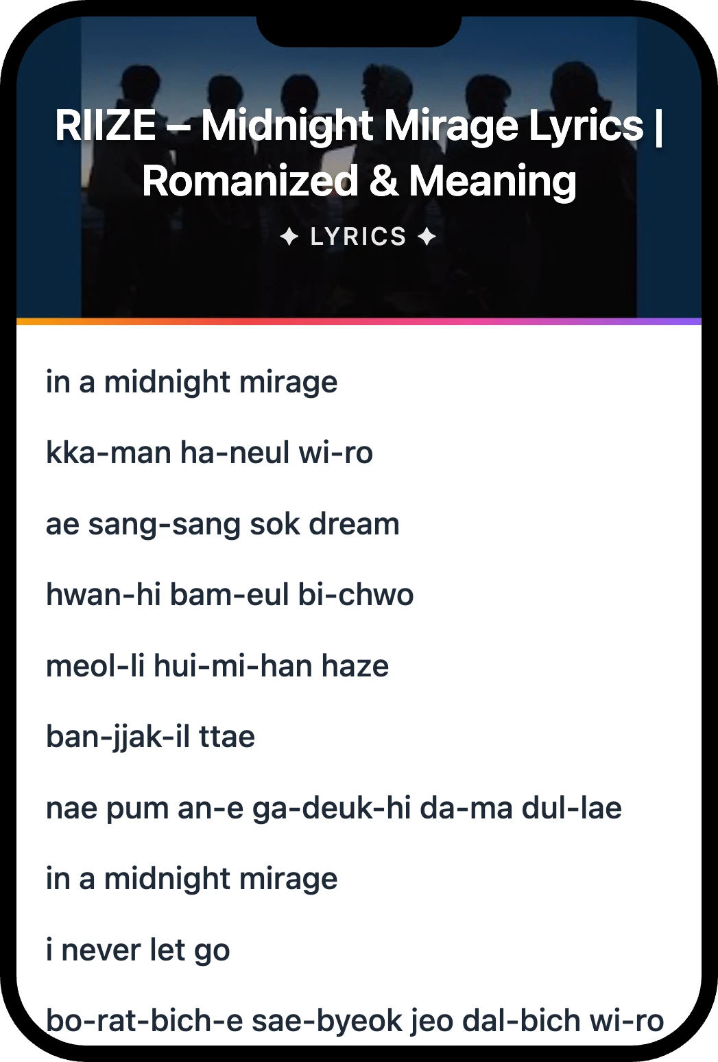 RIIZE Midnight Mirage lyrics romanization and English meaning