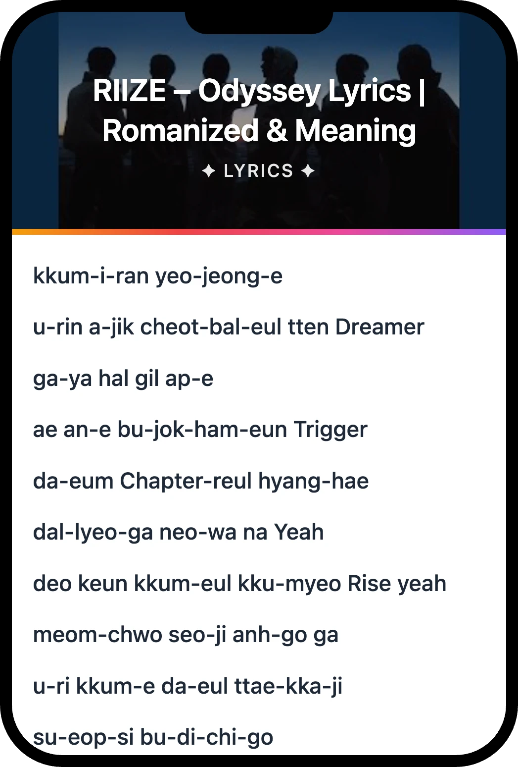 RIIZE Odyssey lyrics romanization and English meaning