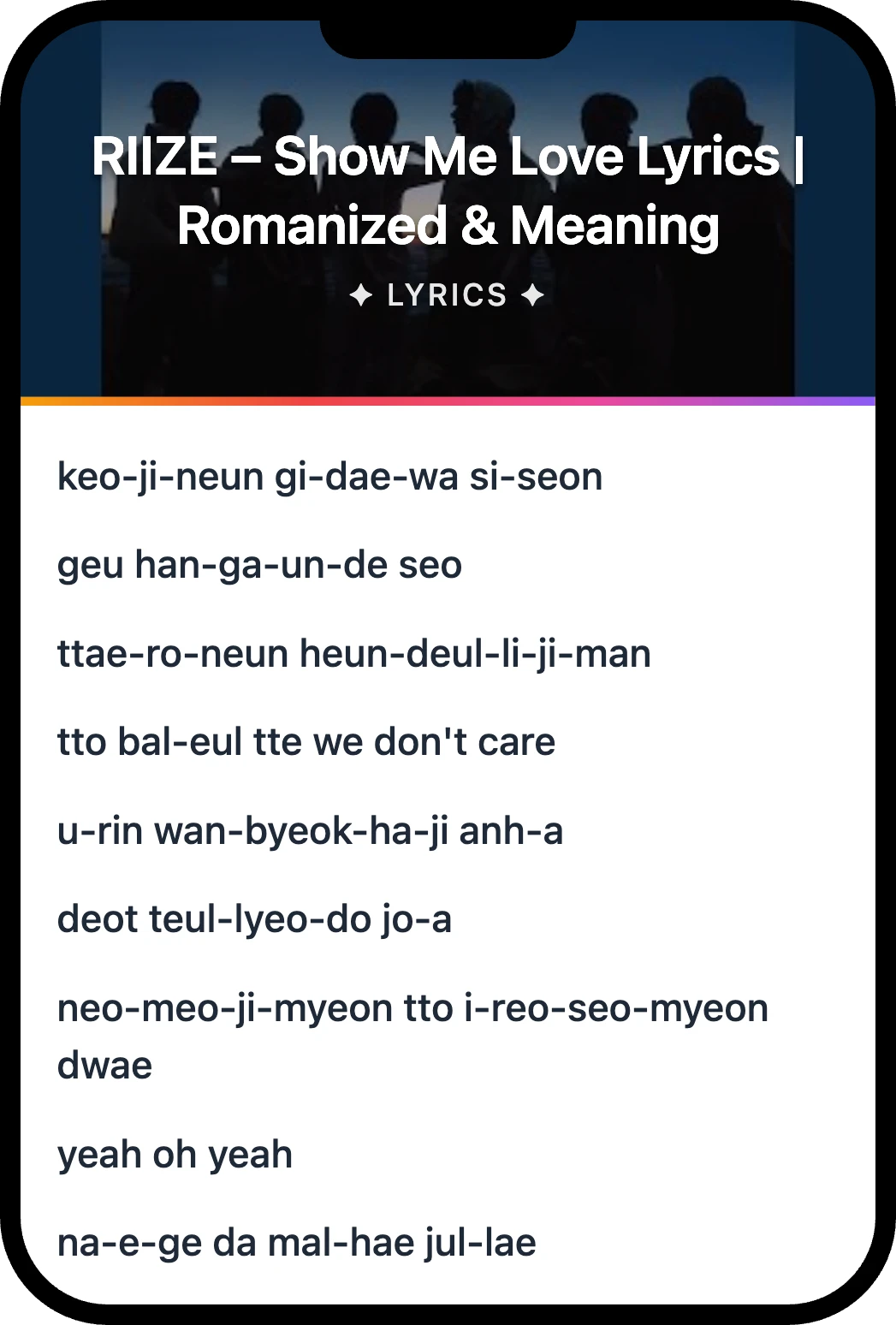 RIIZE Show Me Love lyrics romanization and English meaning