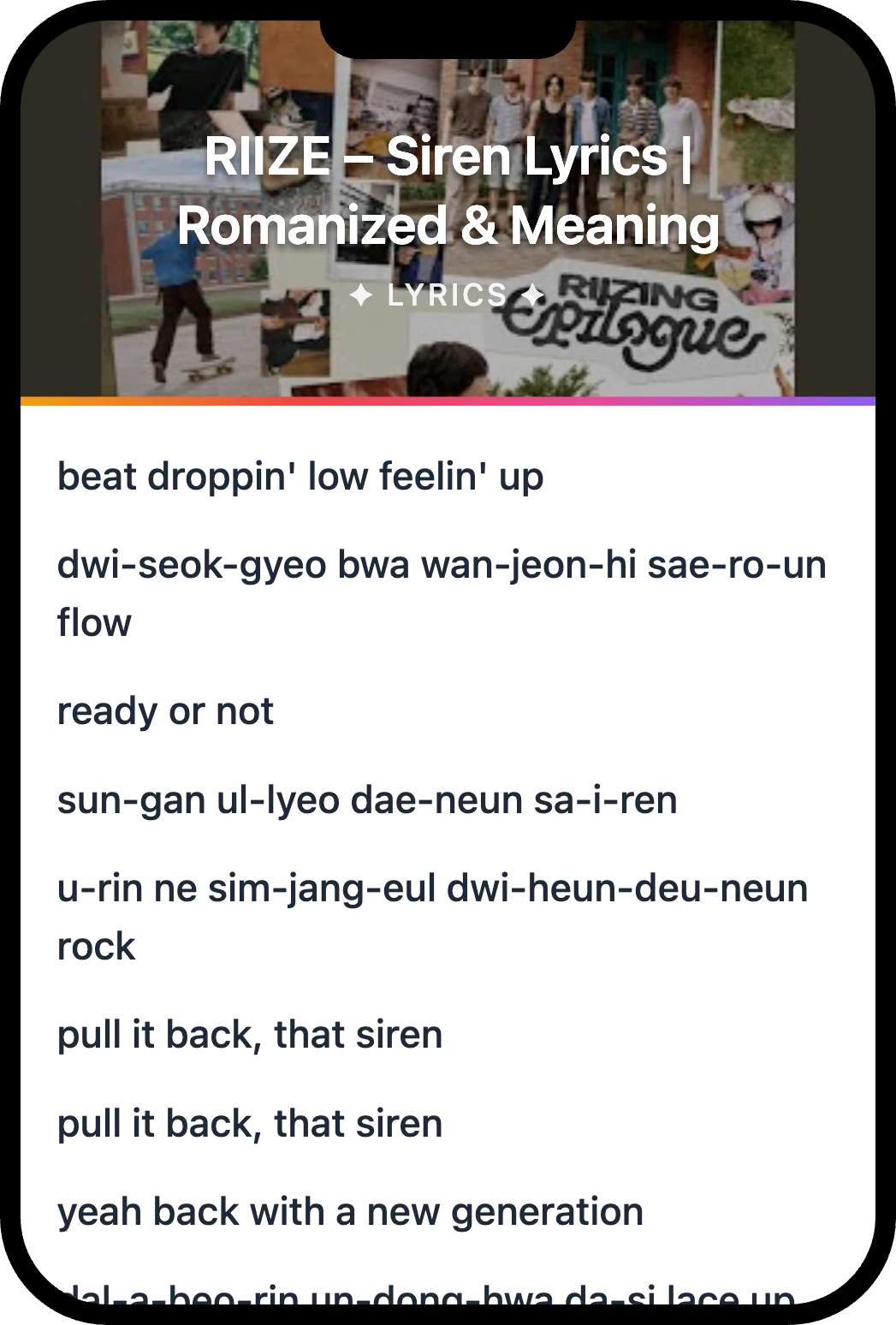 RIIZE Siren lyrics romanization and English meaning