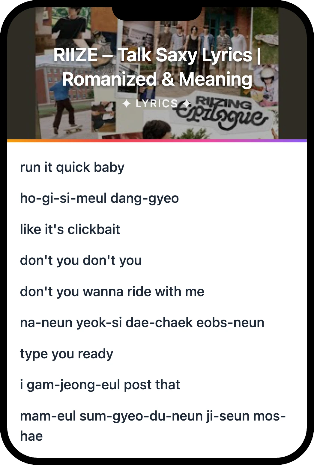 RIIZE Talk Saxy lyrics romanization and English meaning